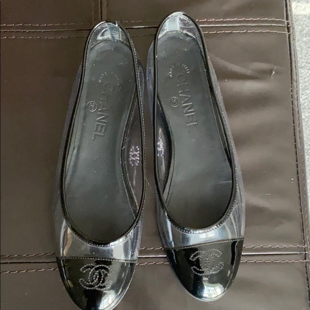 Chanel Black PVC & Patent Ballet Flats 38